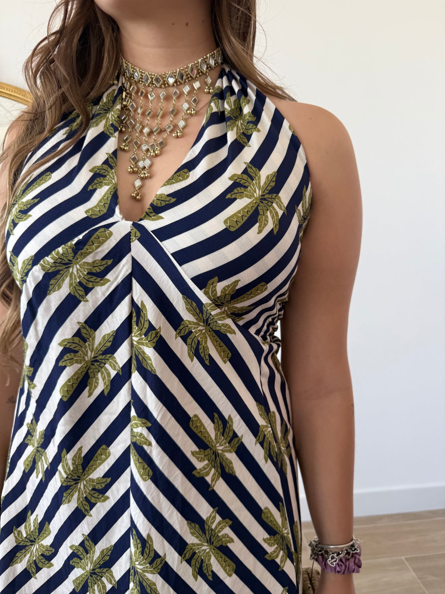 Vestido Palmeras Azul y Verde