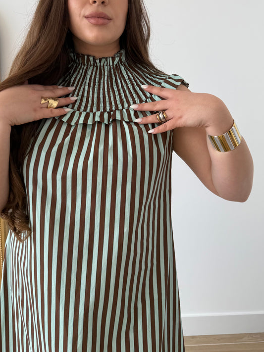 Vestido rayas verdeagua y choco