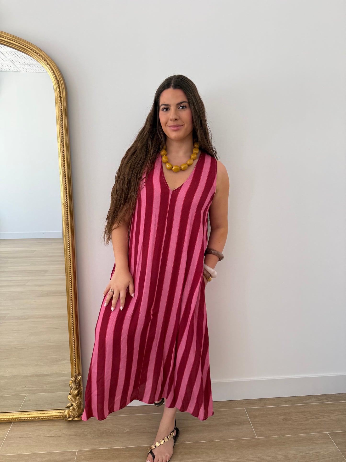 Vestido rayas rosa y fucsia
