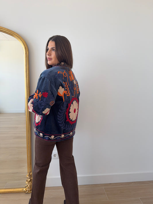 Chaqueta Suzani Terciopelo Azul