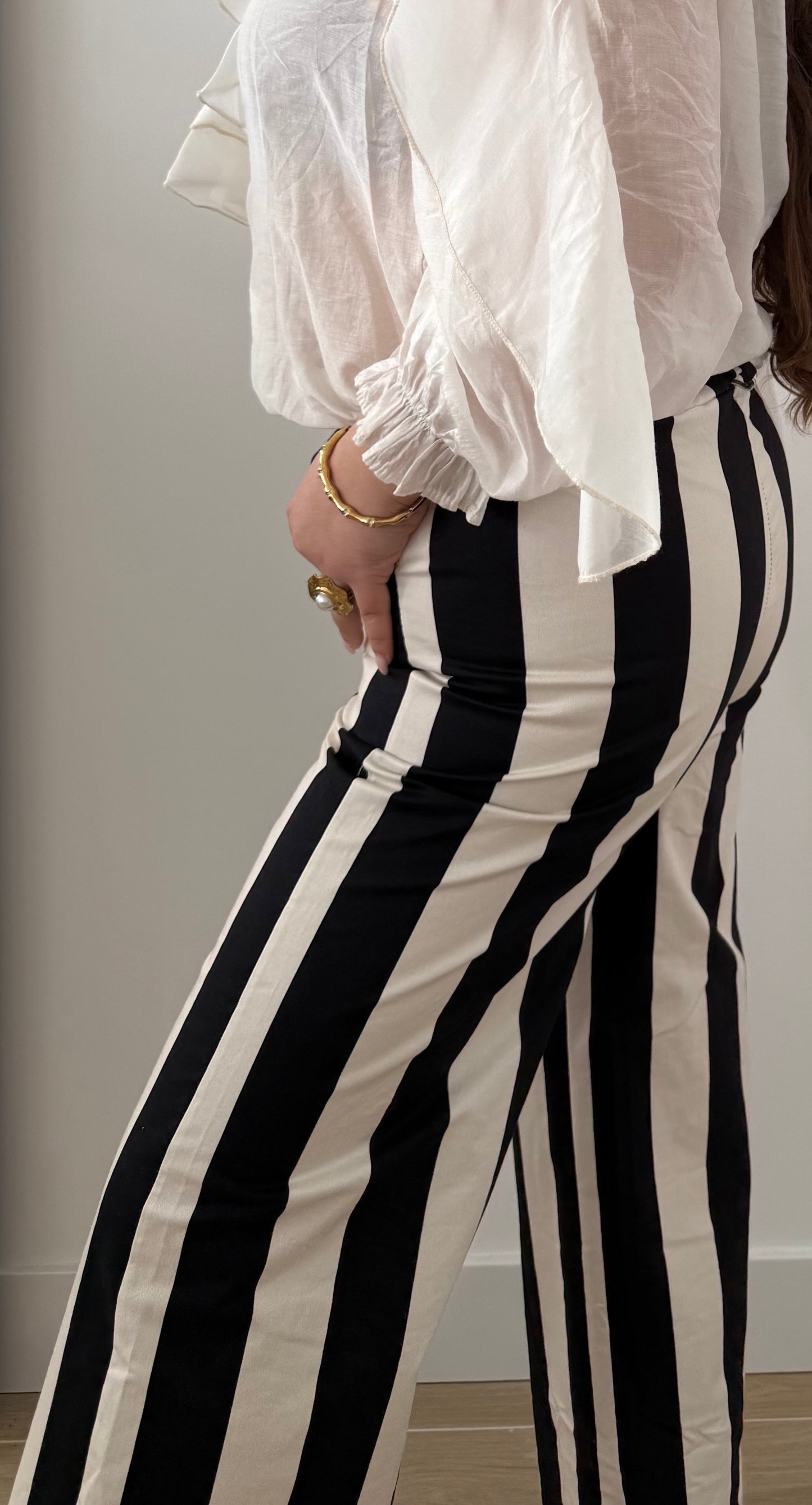 Pantalón Rayas Crudo y Negro
