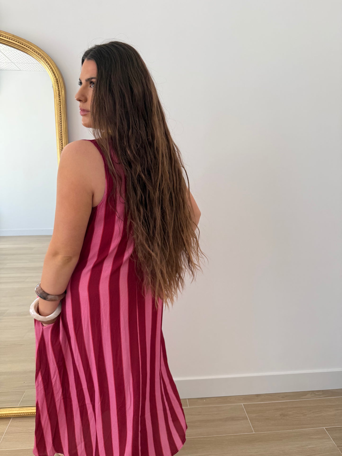 Vestido rayas rosa y fucsia