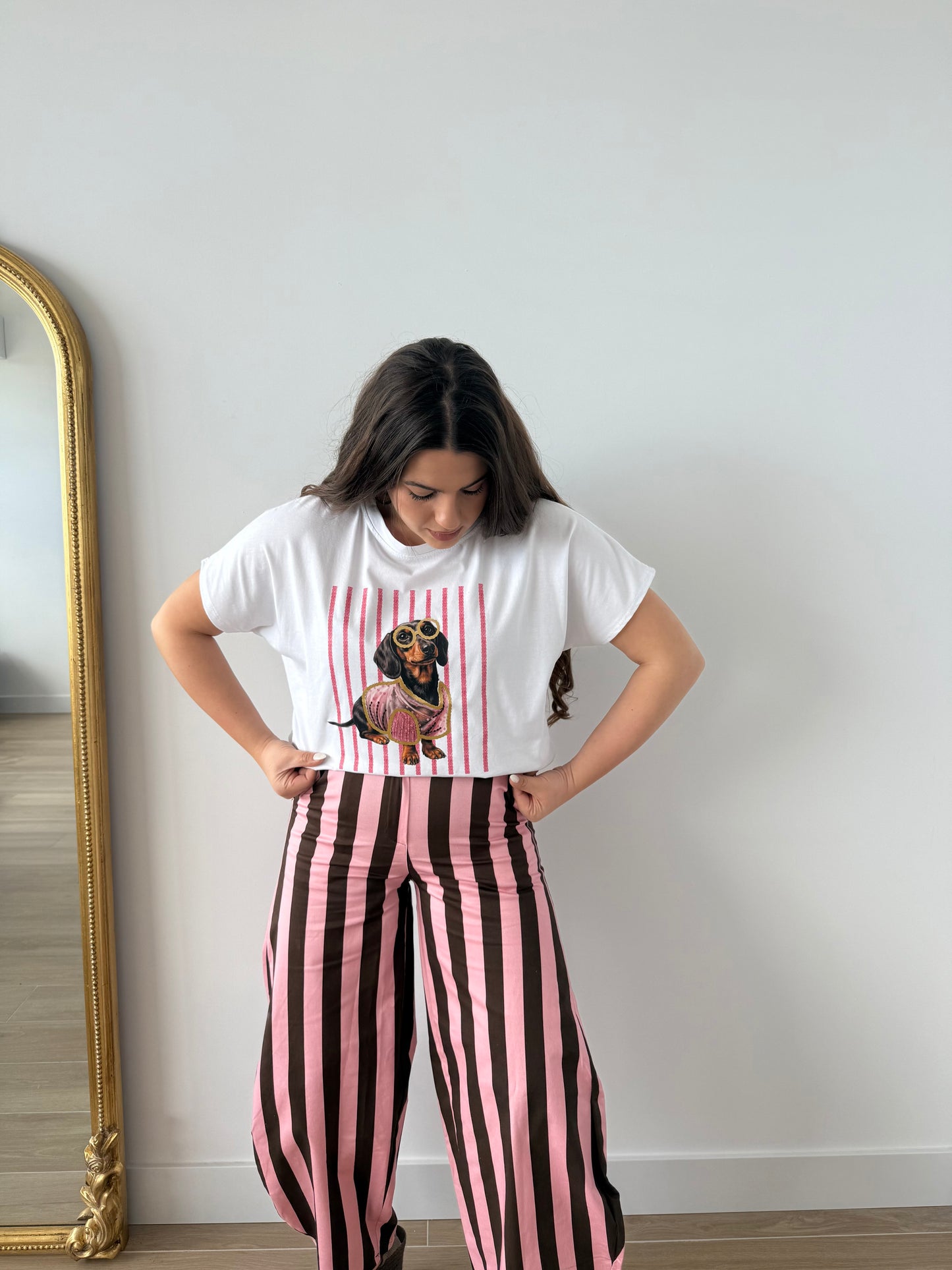 Pantalón rayas rosa y choco