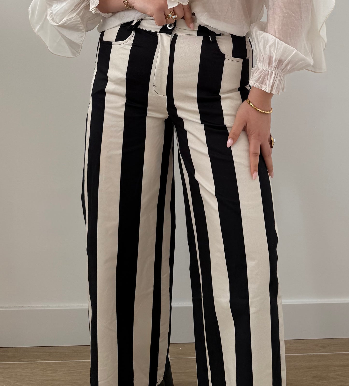 Pantalón Rayas Crudo y Negro