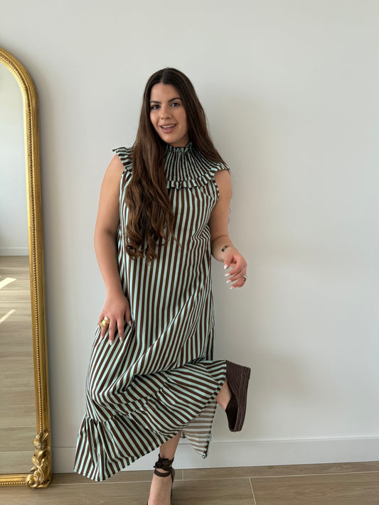 Vestido rayas verdeagua y choco