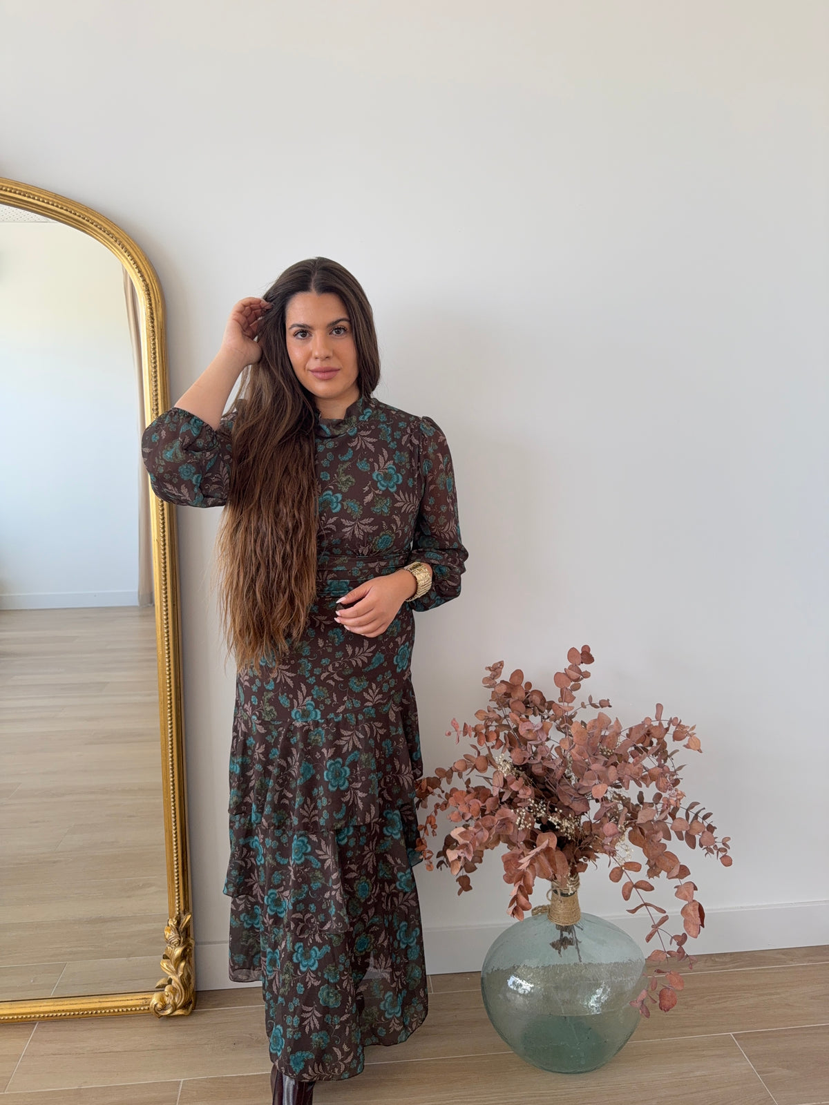 Vestido Floral Marrón