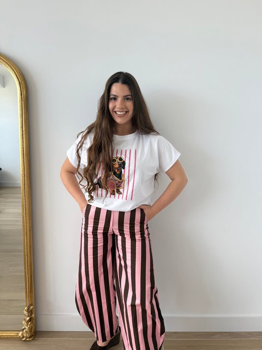 Pantalón rayas rosa y choco