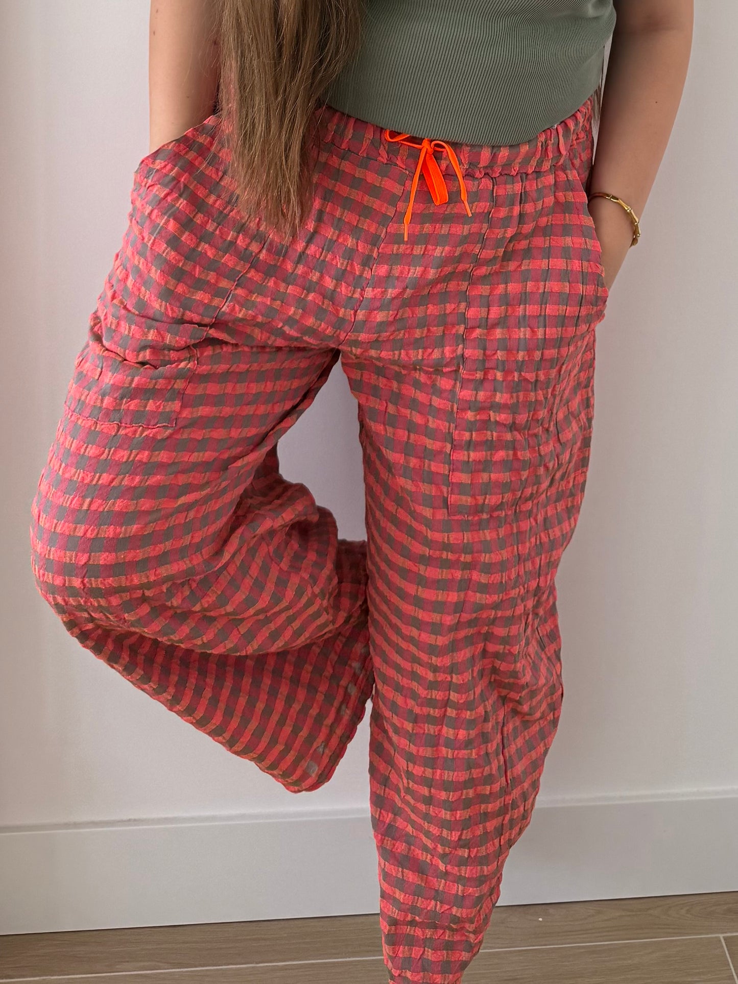 Pantalón Vichy Naranja y Kaki