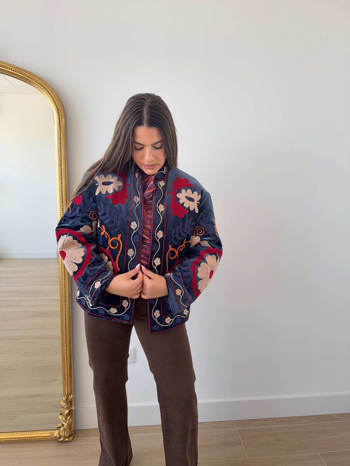 Chaqueta Suzani Terciopelo Azul