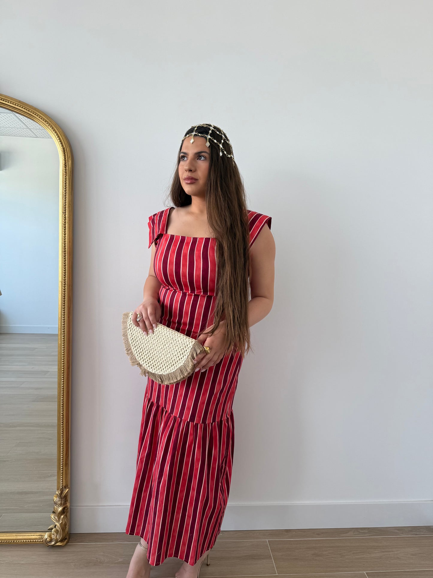 Vestido rayas granate