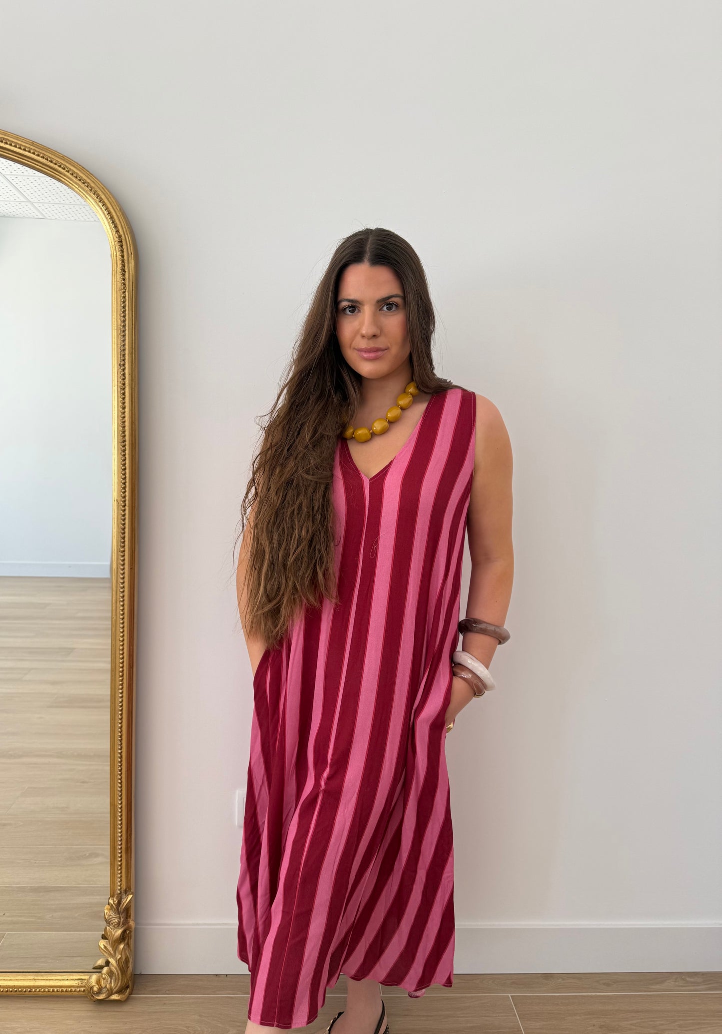 Vestido rayas rosa y fucsia