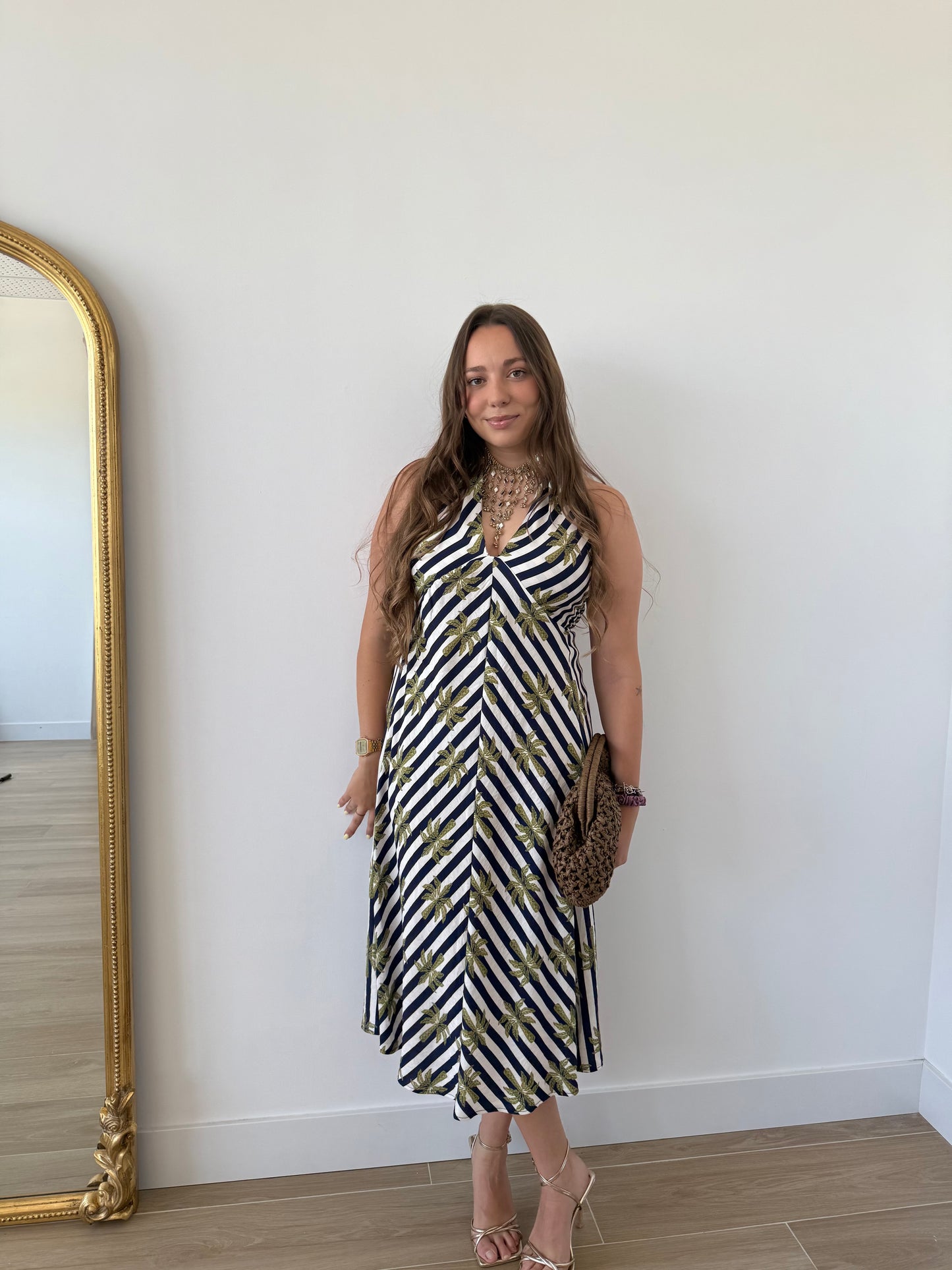 Vestido Palmeras Azul y Verde