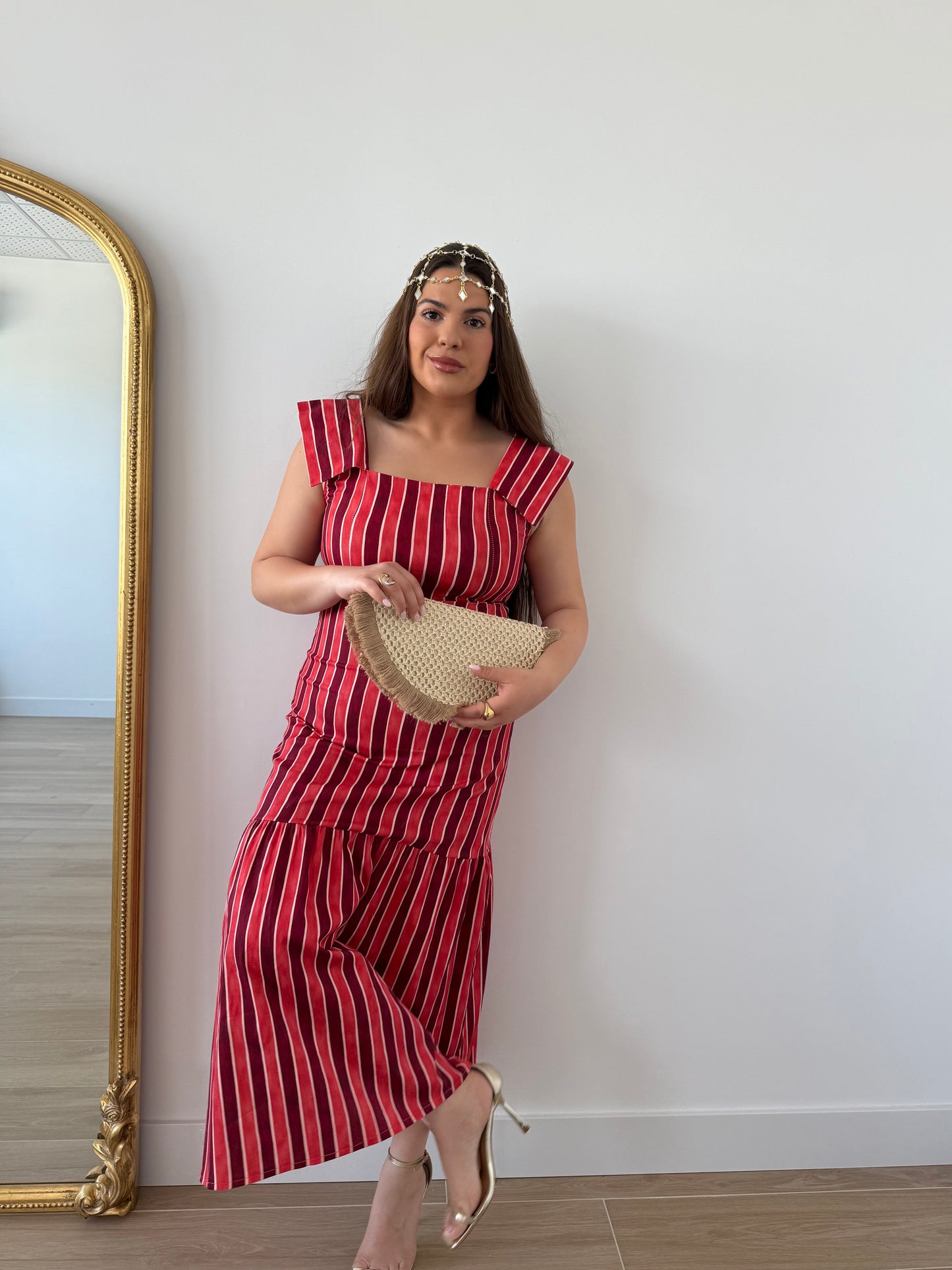 Vestido rayas granate