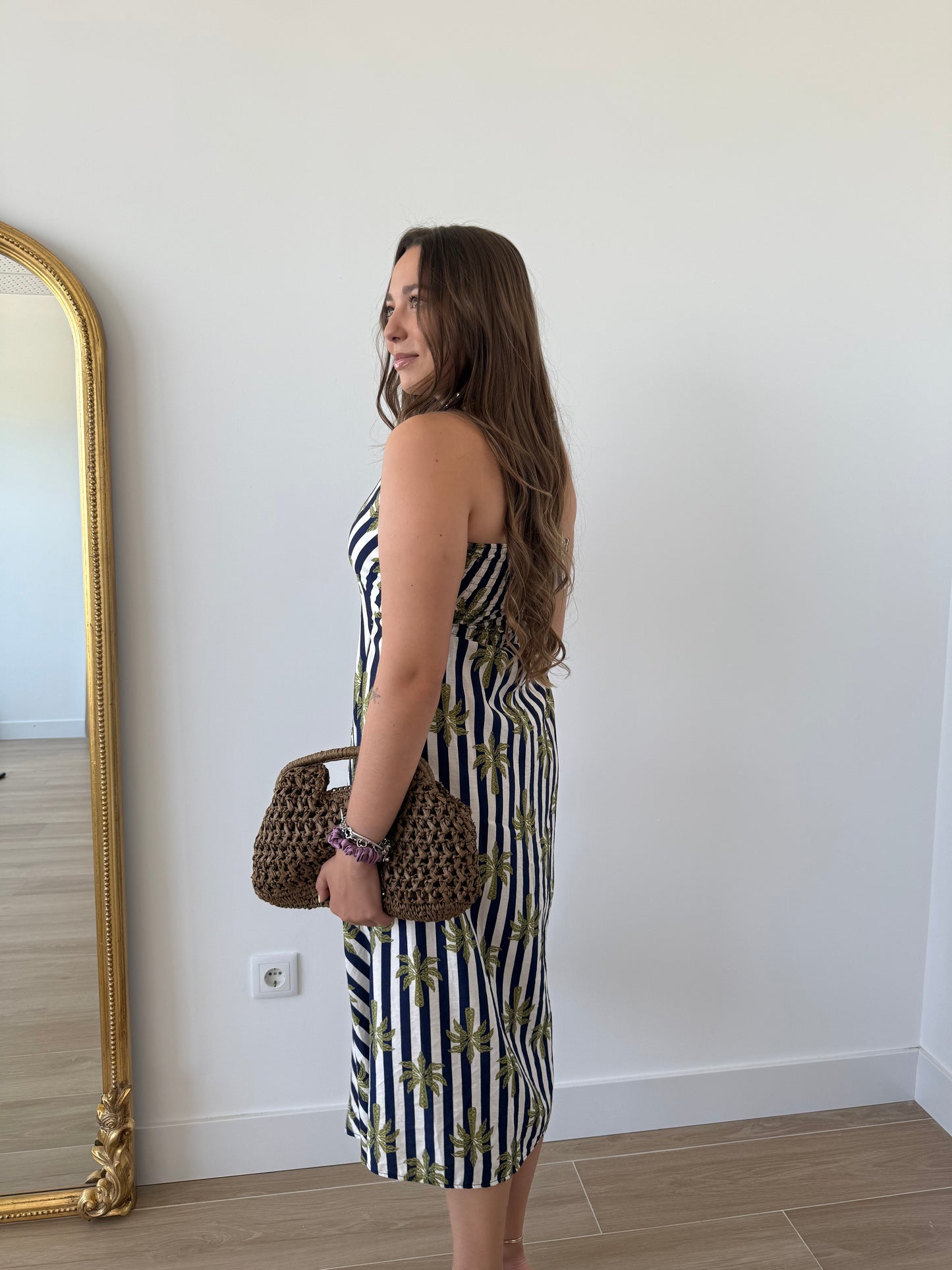Vestido Palmeras Azul y Verde