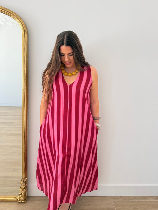 Vestido rayas rosa y fucsia