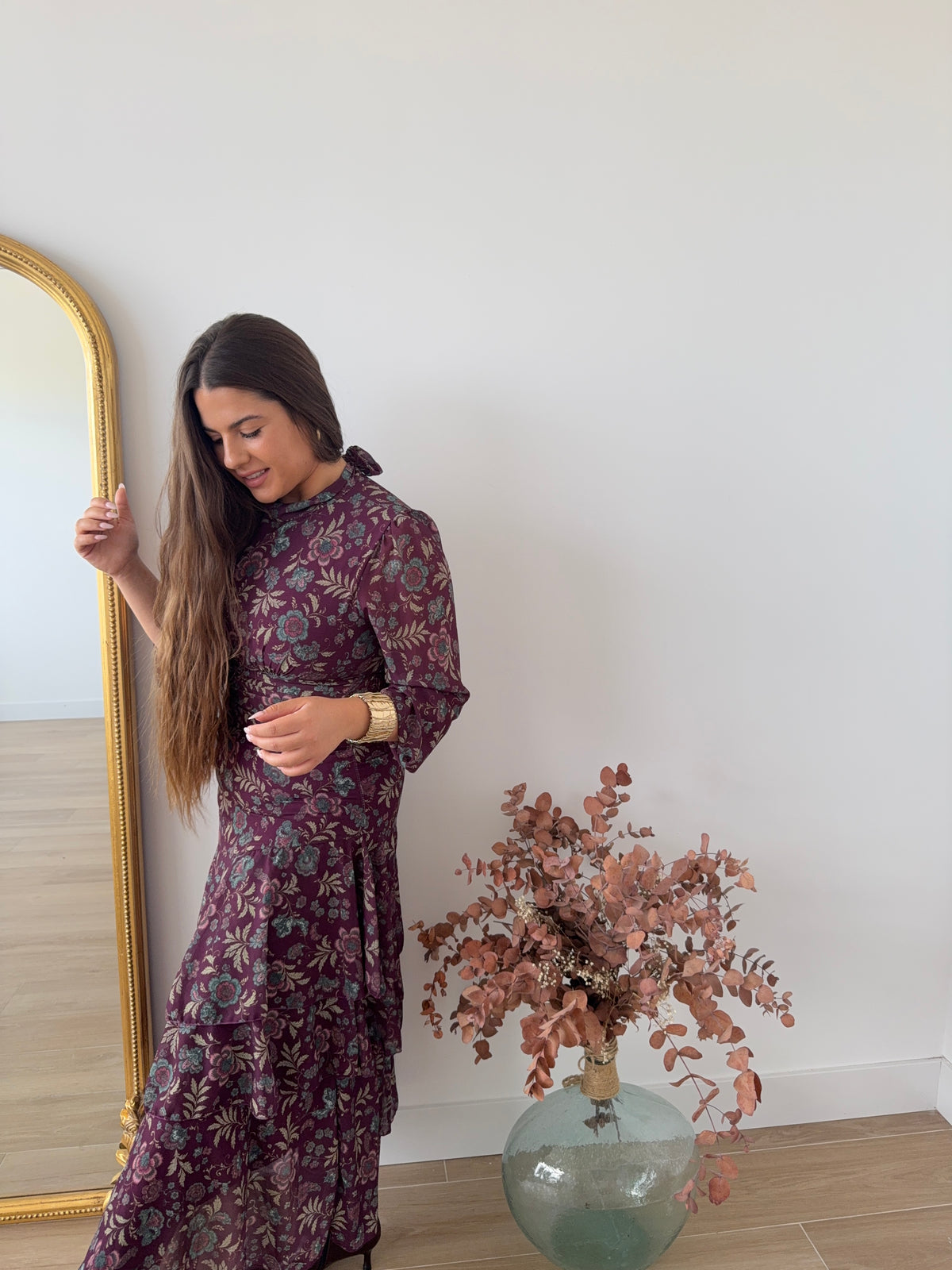 Vestido floral Burdeos
