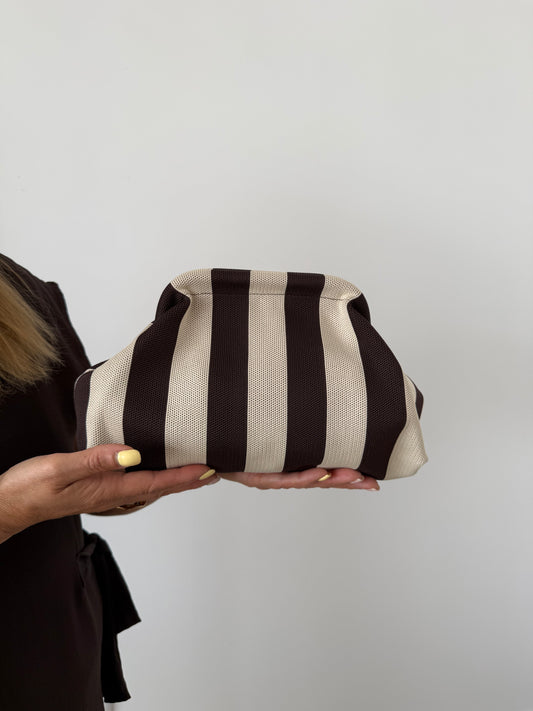 Clutch rayas beige y choco