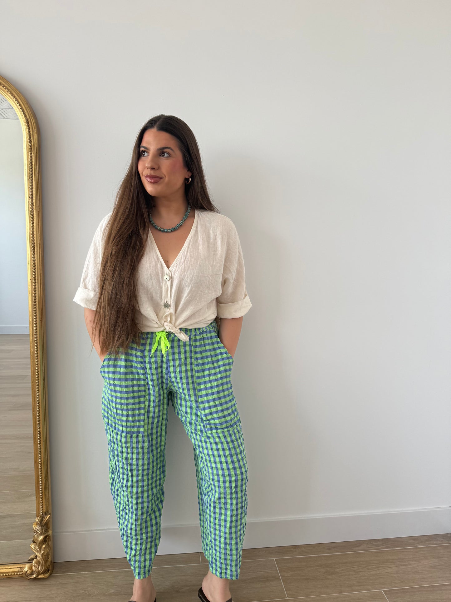 Pantalón Vichy Verde y Azul