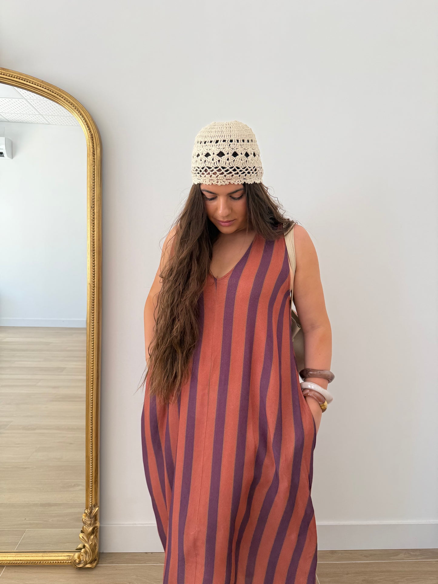 Vestido rayas naranja y lila