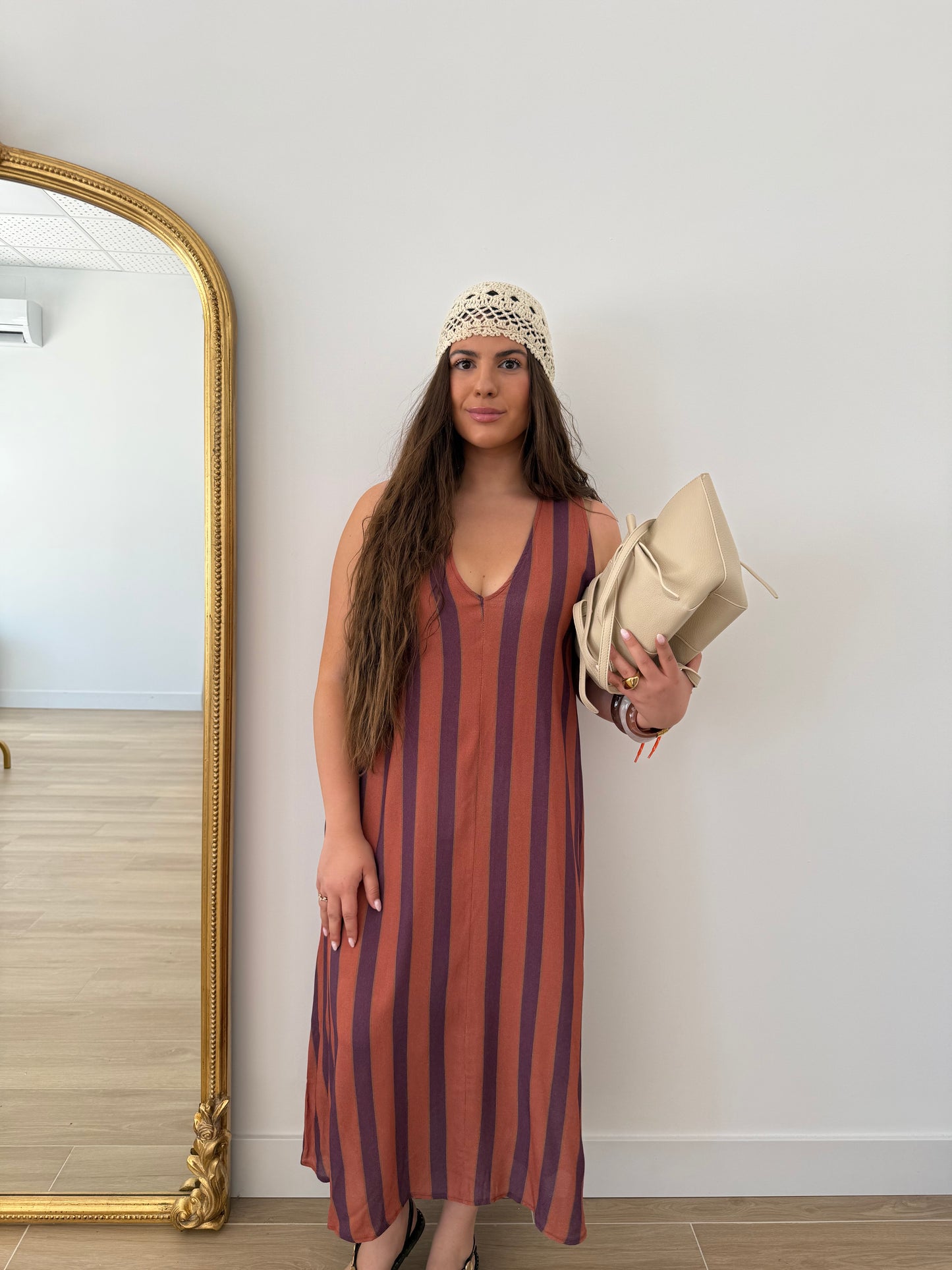 Vestido rayas naranja y lila