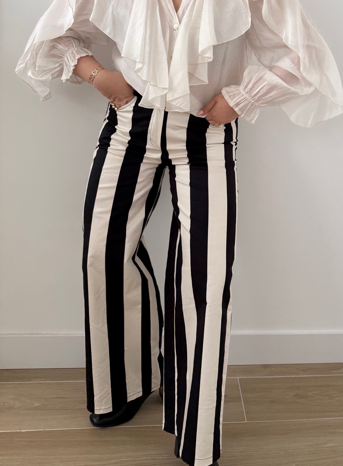 Pantalón Rayas Crudo y Negro