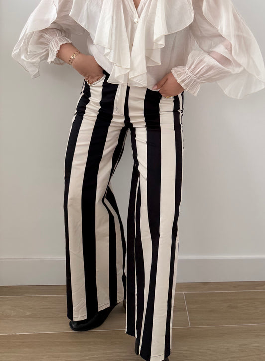 Pantalón Rayas Crudo y Negro