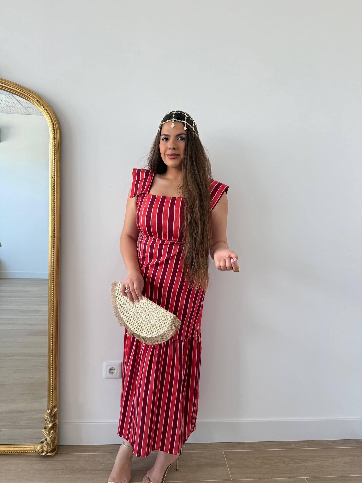 Vestido rayas granate