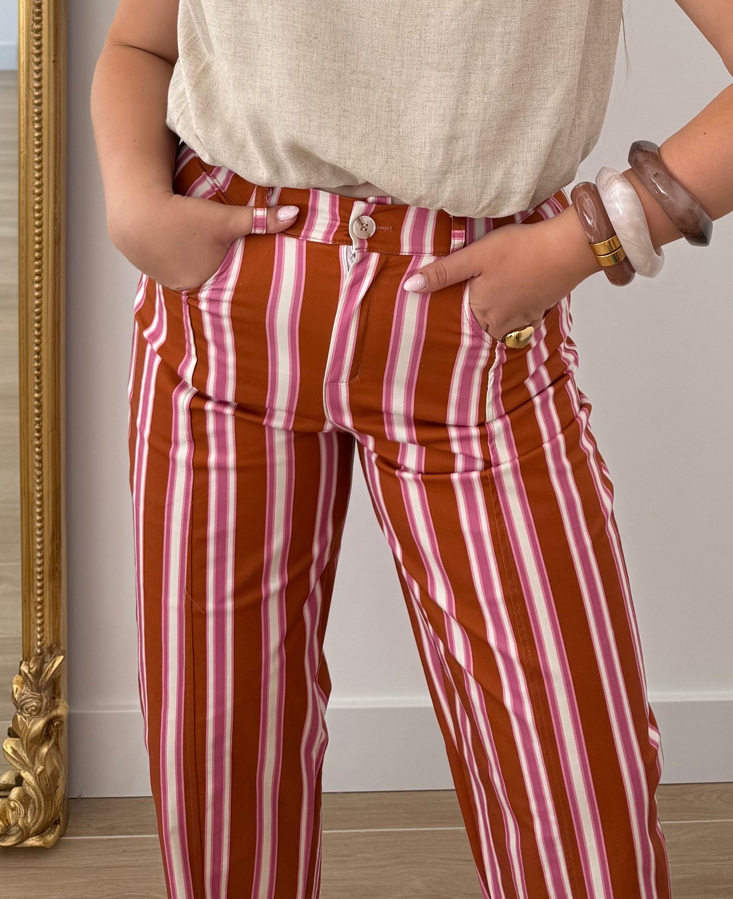 Pantalón Straight Naranja y Rosa
